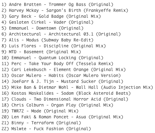 Subway Baby-In The Technotrunk (Part 32) TRACKLIST