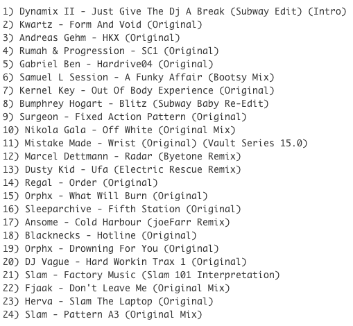 Subway Baby-In The Technotrunk (Part 37) TRACKLIST