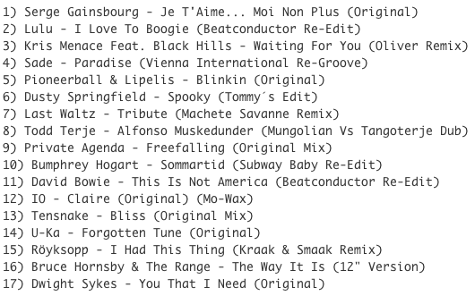 Subway Baby-Walkman Smoothie Traxx (Part 12) TRACKLIST