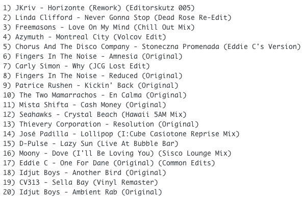 Subway Baby-Walkman Smoothie Traxx (Part 15) TRACKLIST