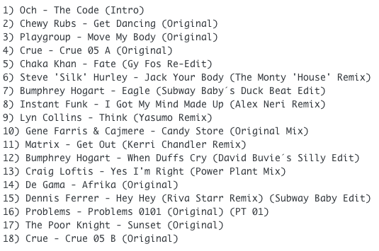 Subway Baby-Haus Your Buddy (Mixsession 30) TRACKLIST