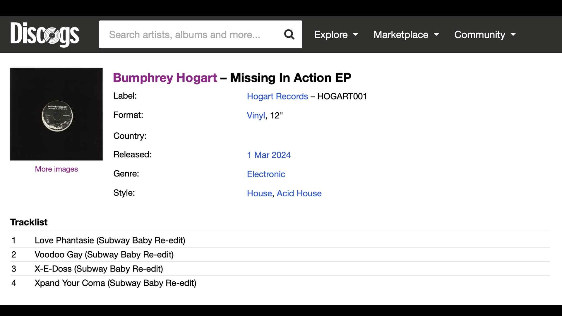 Bumphrey Hogart - Missing In Action EP - Discogs